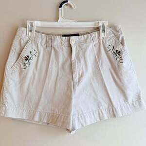 Vintage Route 66 Floral Embroidered Khaki Cotton Shorts Women's Size 12